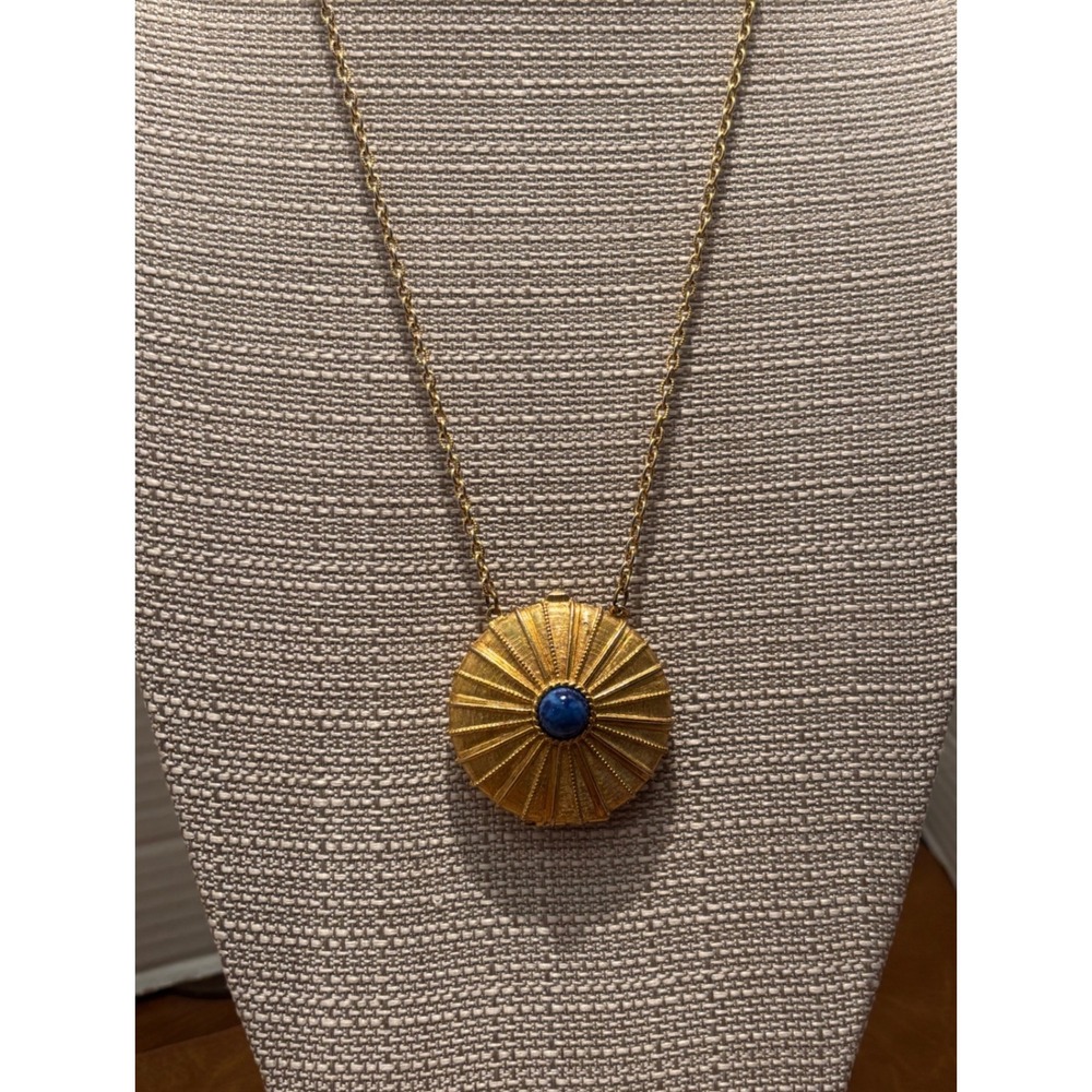 Vintage Estee Lauder 1970's Solid Perfume Necklace Blue Cabochon